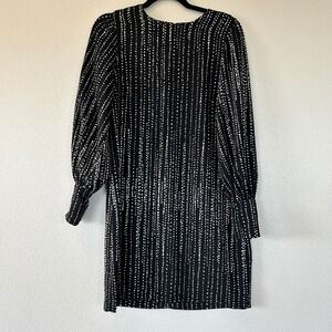 HM Black White Dotted Stripe Puff Sleeve Mini Shift Dress Size 6